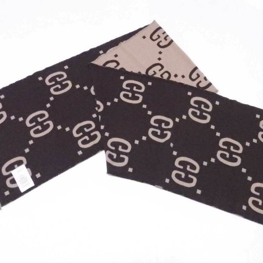 Auth Gucci GG Stole Muffler Scarf Beige/Brown Wool/Silk - Picture 7 of 8